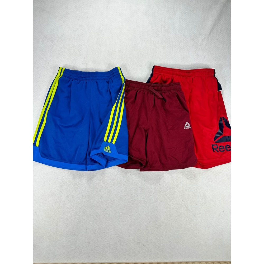 Boys Adidas Reebok Athletic Shorts Bundle Blue Red Burgundy Size M L XL 10 12 14
